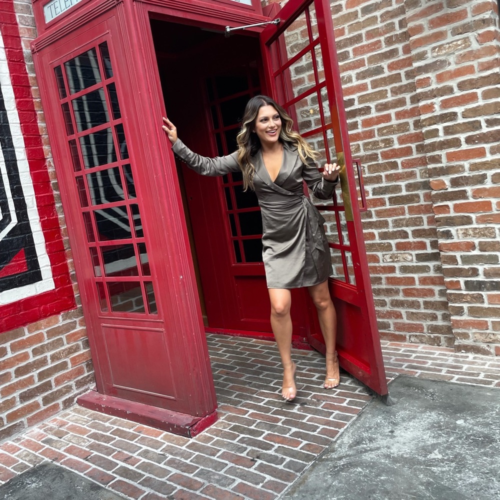 Olive green Satin Wrap Dress